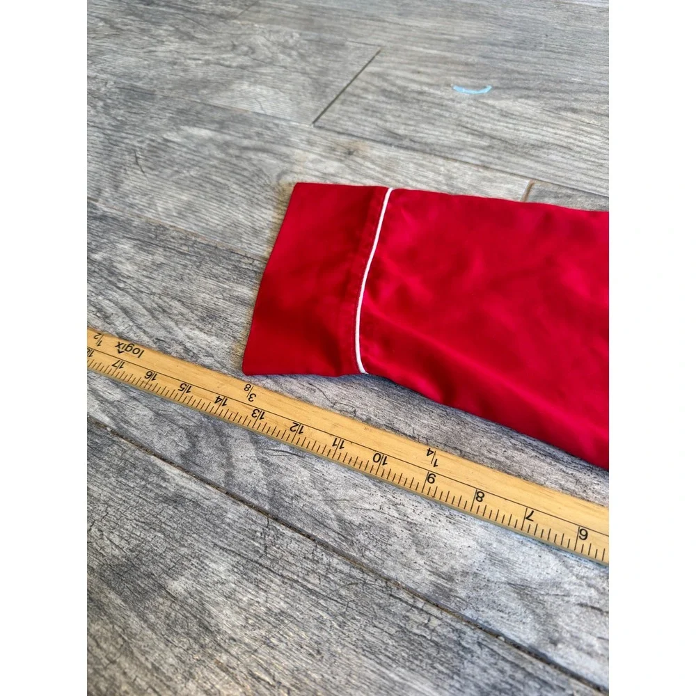 Natori Pajama Set 2‎ pc Large Red Satin Shirt Button Down Long Sleeve Pants ReAd